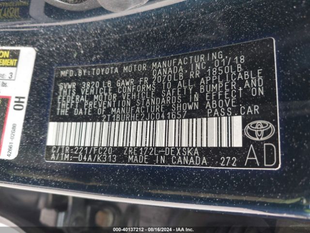 Toyota COROLLA SE 2018 2T1BURHE2JC041657 Image 9