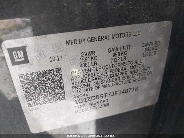 Chevrolet MALIBU LT 2018 1G1ZD5ST7JF148718 Image 9