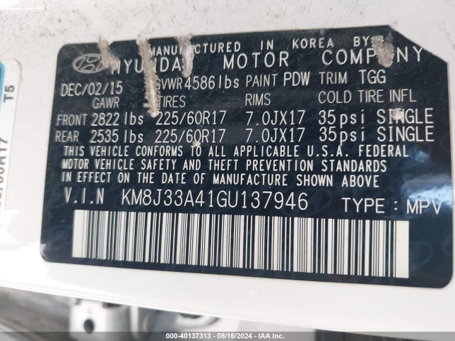 Hyundai TUCSON SE 2016 KM8J33A41GU137946 Image 9
