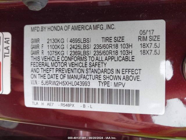 5J6RW2H5XHL043993 Honda CR-V EX