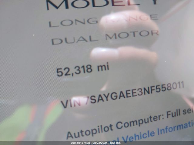 7SAYGAEE3NF558011 Tesla Model Y Long Range Dual Motor All-wheel Drive