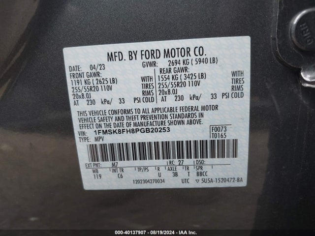 Ford Explorer Limited 2023 1FMSK8FH8PGB20253 Image 9