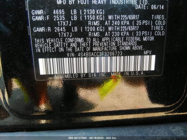 4S4BSACC3F3206723 Subaru Outback 2.5i Premium