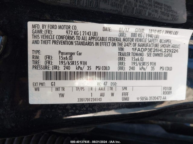Ford FOCUS S 2017 1FADP3E26HL229226 Image 9