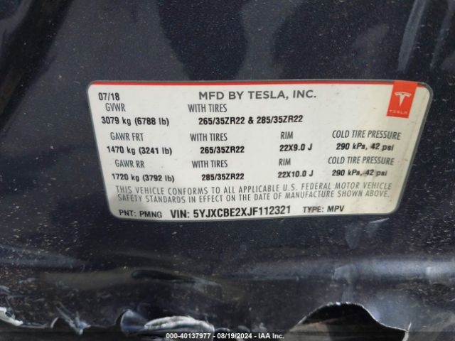 5YJXCBE2XJF112321 Tesla Model X 100d/75d/p100d