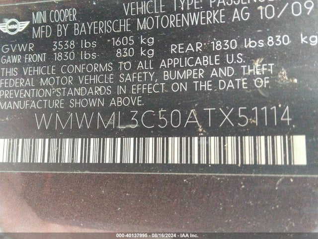 2010 MINI COOPER CLUBMAN WMWML3C50ATX51114 Photo 8