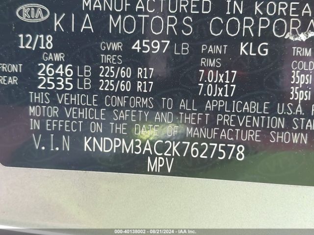 KNDPM3AC2K7627578 KIA Sportage Lx