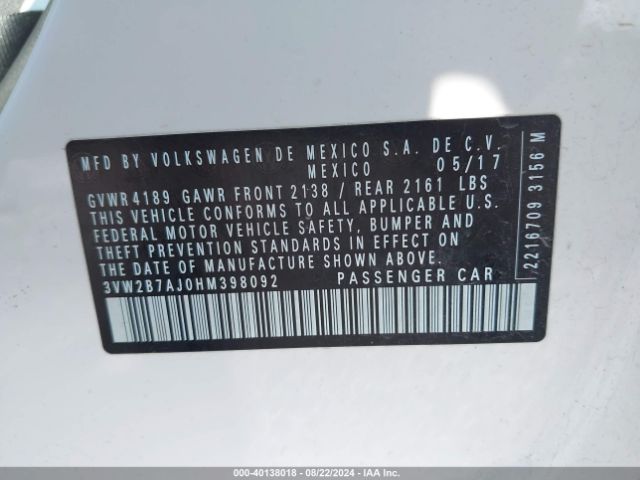 3VW2B7AJ0HM398092 Volkswagen Jetta 1.4t S
