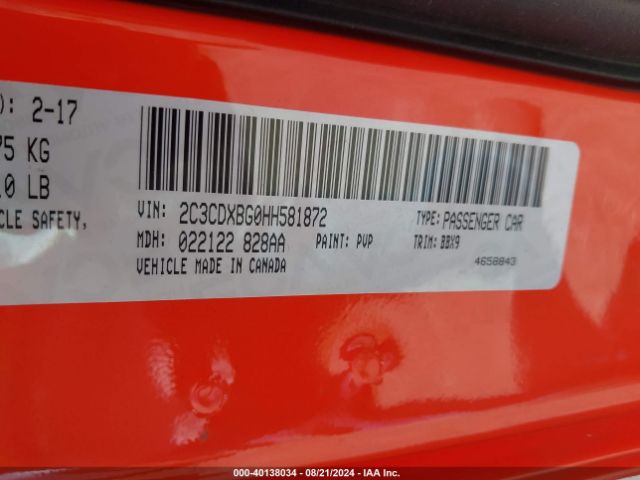 2C3CDXBG0HH581872 Dodge Charger Se Rwd