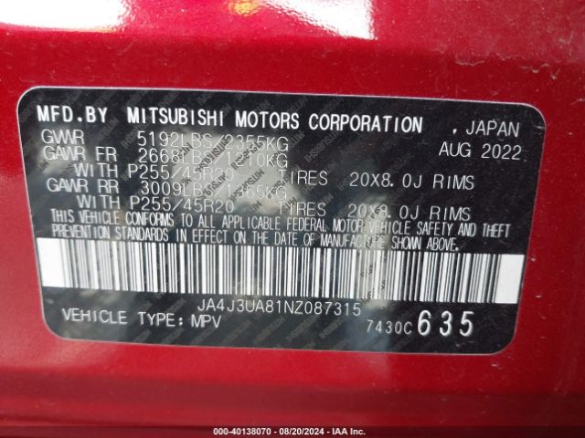 2022 MITSUBISHI OUTLANDER JA4J3UA81NZ087315 Photo 8