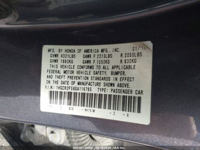 1HGCR2F58GA116795 Honda Accord Sport