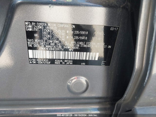 Toyota Rav4 Limited 2017 JTMDFREV8HD209774 Image 9