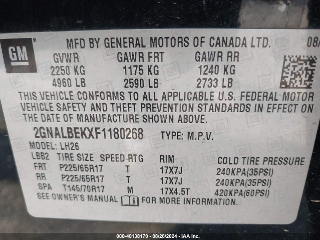 2GNALBEKXF1180268 Chevrolet EQUINOX 1LT