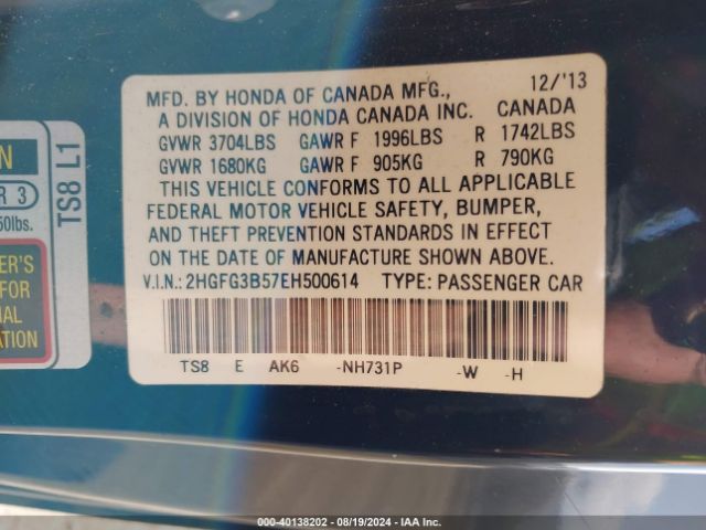 2HGFG3B57EH500614 Honda Civic Lx