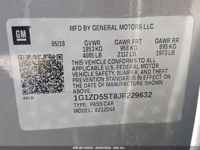 1G1ZD5ST8JF229632 Chevrolet MALIBU LT