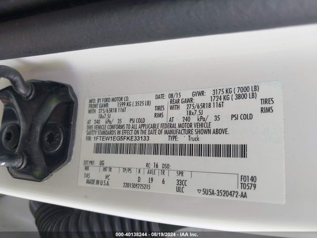 Ford F-150 Lariat 2015 1FTEW1EG5FKE33133 Image 9