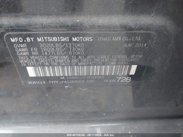 ML32A4HJ2FH004865 Mitsubishi Mirage Es/rf