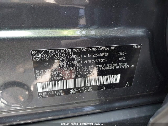 2T3E6RFVXRW056158 Toyota Rav4 Hybrid Xse