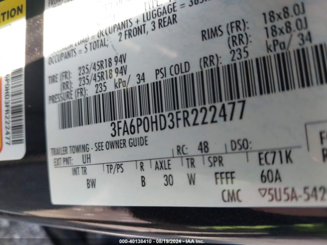 3FA6P0HD3FR222477 Ford FUSION SE