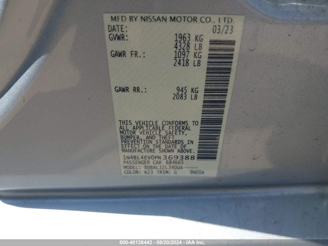 1N4BL4EV0PN369388 Nissan Altima Sl Fwd