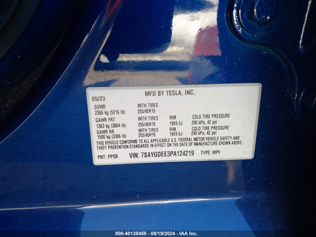 2023 TESLA MODEL Y 7SAYGDEE3PA124219 Photo 8