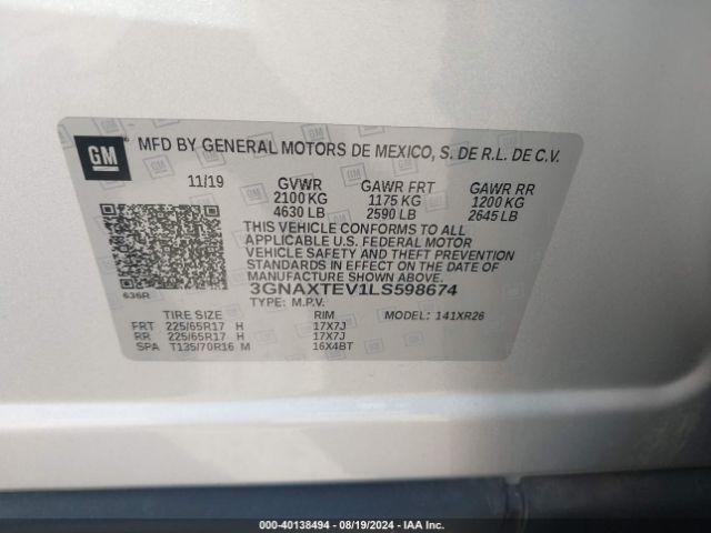 3GNAXTEV1LS598674 Chevrolet Equinox Awd 2fl