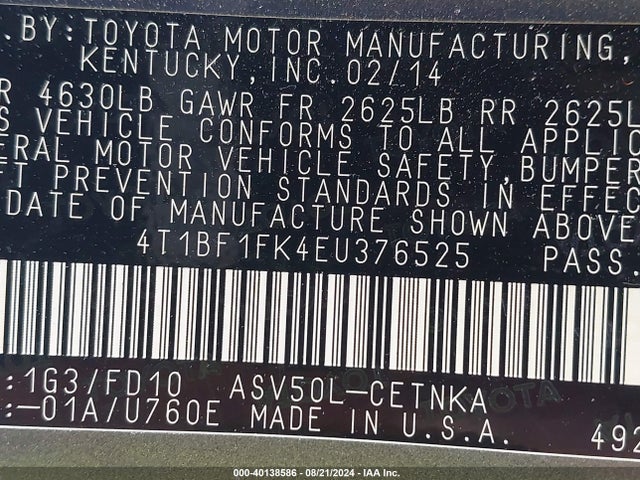 Toyota CAMRY LE 2014 4T1BF1FK4EU376525 Image 9