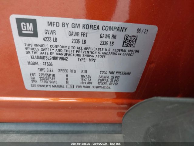 KL4MMDSL9NB019642 Buick Encore Gx Fwd Select