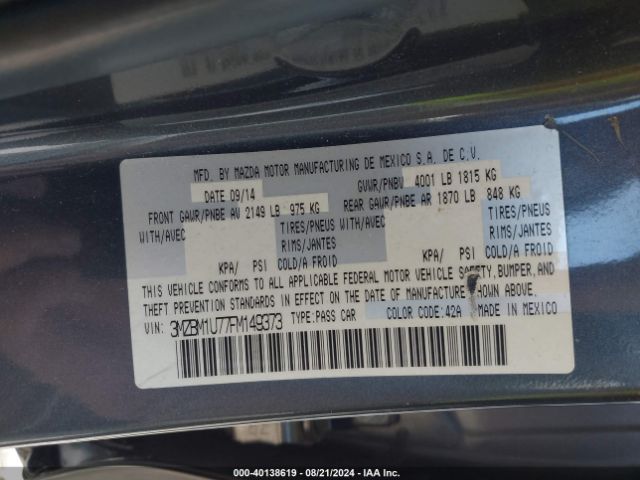 3MZBM1U77FM149373 Mazda Mazda3 I Sport