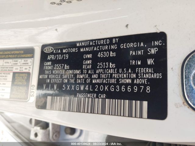 5XXGW4L20KG366978 KIA Optima Sx Turbo