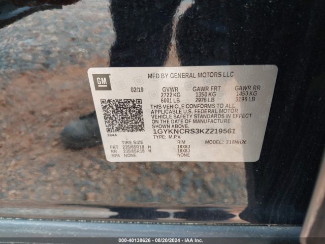 1GYKNCRS3KZ219561 Cadillac XT5 LUXURY