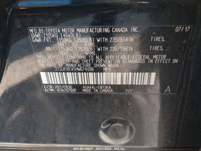 2T3JFREV5HW674096 Toyota RAV4 SE
