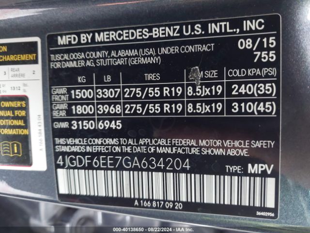 4JGDF6EE7GA634204 Mercedes-Benz Gl 450 4matic