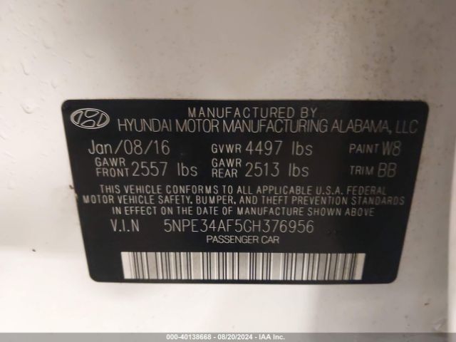 5NPE34AF5GH376956 Hyundai Sonata Limited