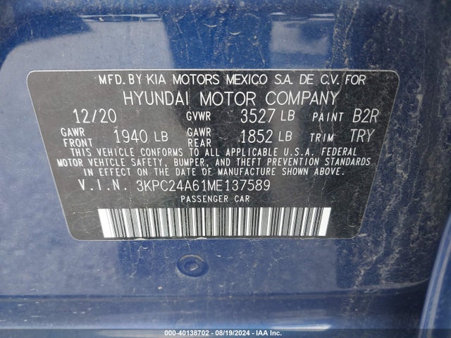 Hyundai ACCENT SE 2021 3KPC24A61ME137589 Image 9