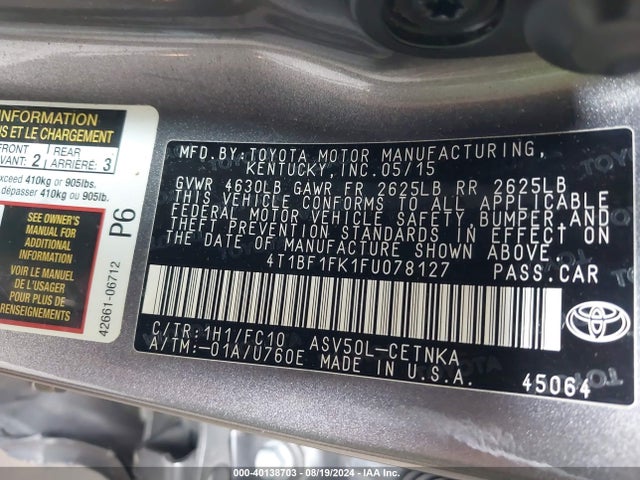 Toyota CAMRY LE 2015 4T1BF1FK1FU078127 Image 9