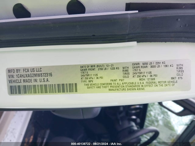 1C4HJXAG2MW872316 Jeep Wrangler Sport S 4x4