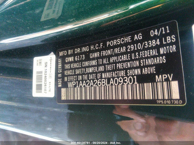 2011 PORSCHE CAYENNE WP1AA2A26BLA09301 Photo 8