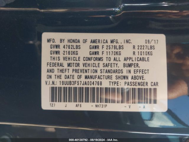 19UUB3F57JA004768 Acura Tlx Tech Pkg