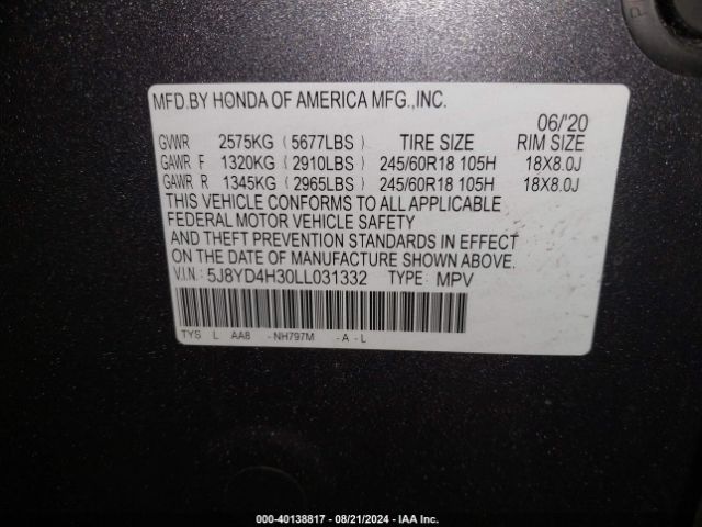 5J8YD4H30LL031332 Acura Mdx Standard
