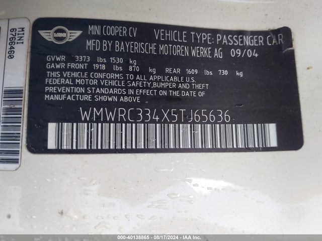2005 MINI COOPER WMWRC334X5TJ65636 Photo 8