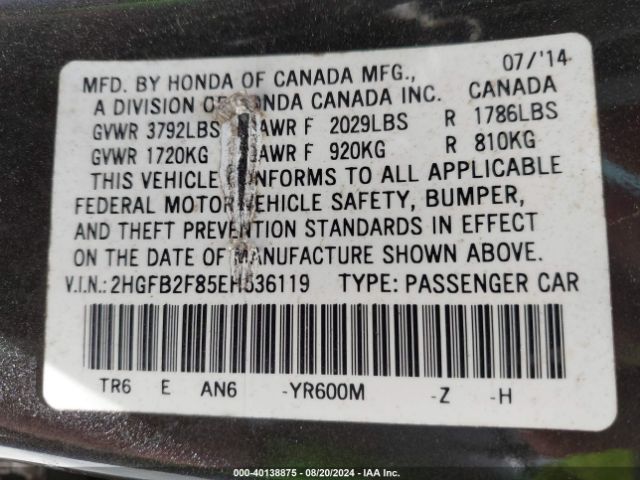 2HGFB2F85EH536119 Honda CIVIC EX