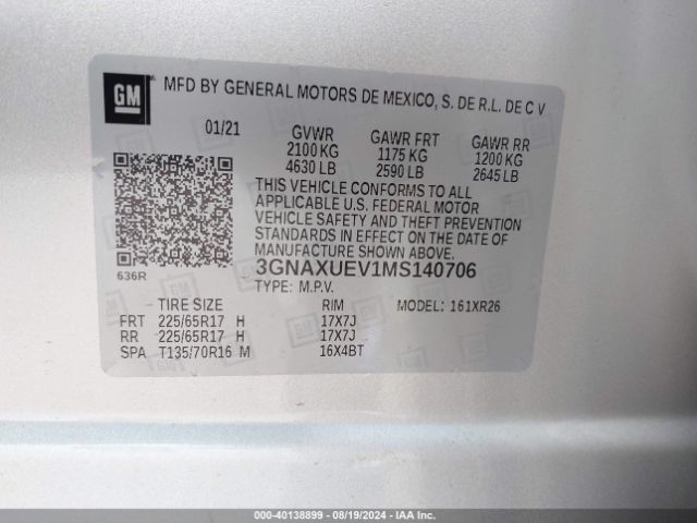 3GNAXUEV1MS140706 Chevrolet Equinox Awd Lt