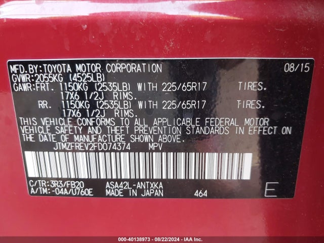 Toyota RAV4 LE 2015 JTMZFREV2FD074374 Image 9