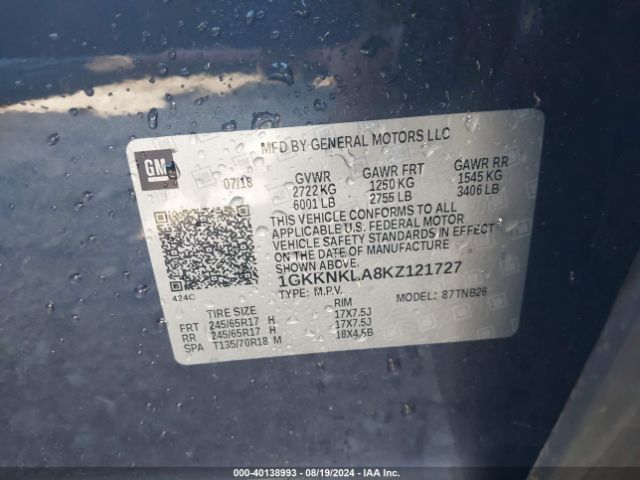 1GKKNKLA8KZ121727 GMC Acadia Sle-1