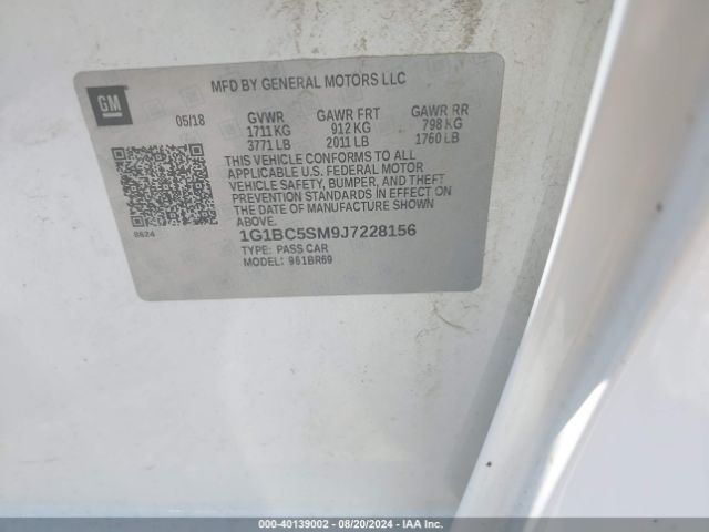 1G1BC5SM9J7228156 Chevrolet Cruze Ls Auto