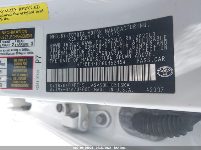 4T1BF1FK0GU152154 Toyota CAMRY SE