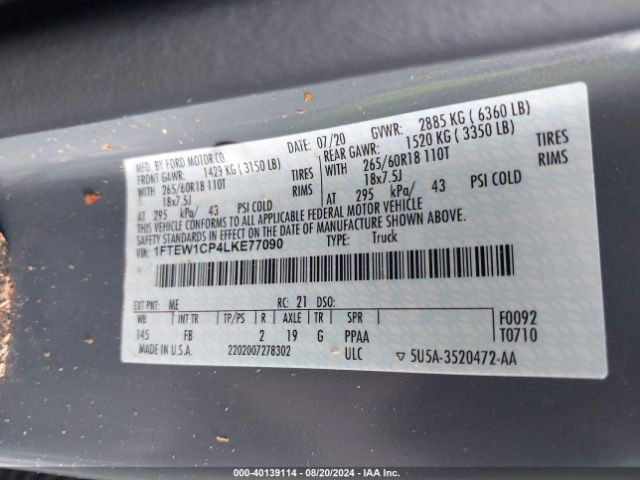 1FTEW1CP4LKE77090 Ford F-150 Xlt