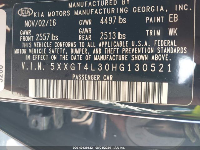5XXGT4L30HG130521 KIA Optima Lx
