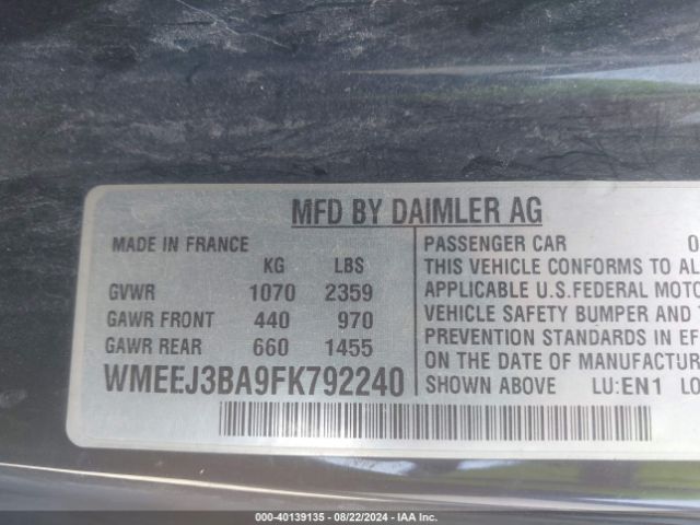 WMEEJ3BA9FK792240 Smart Fortwo Passion/pure